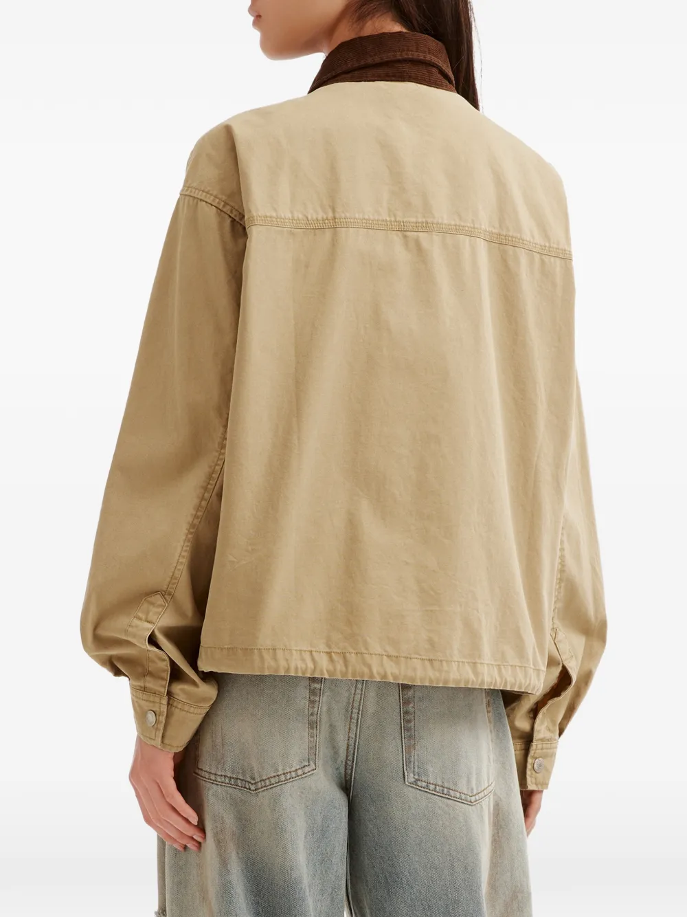 izzue Shirtjack met ribfluwelen kraag Beige