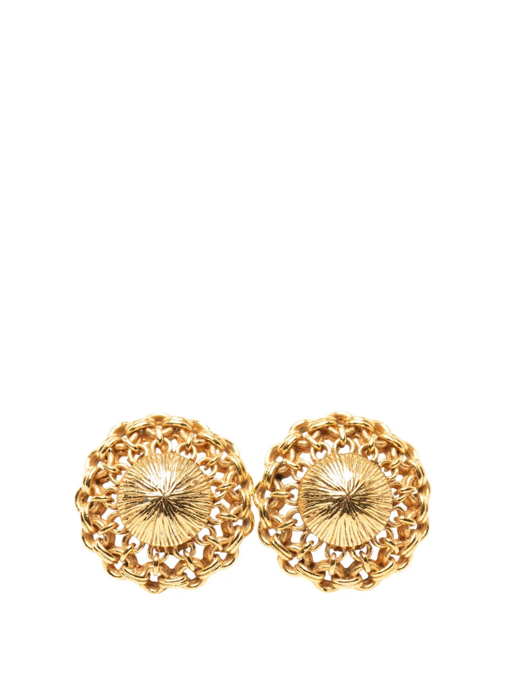 CHANEL Pre-Owned 1980-1990 Gold Plated Chain Dome Clip On Earrings costume earrings - Oro