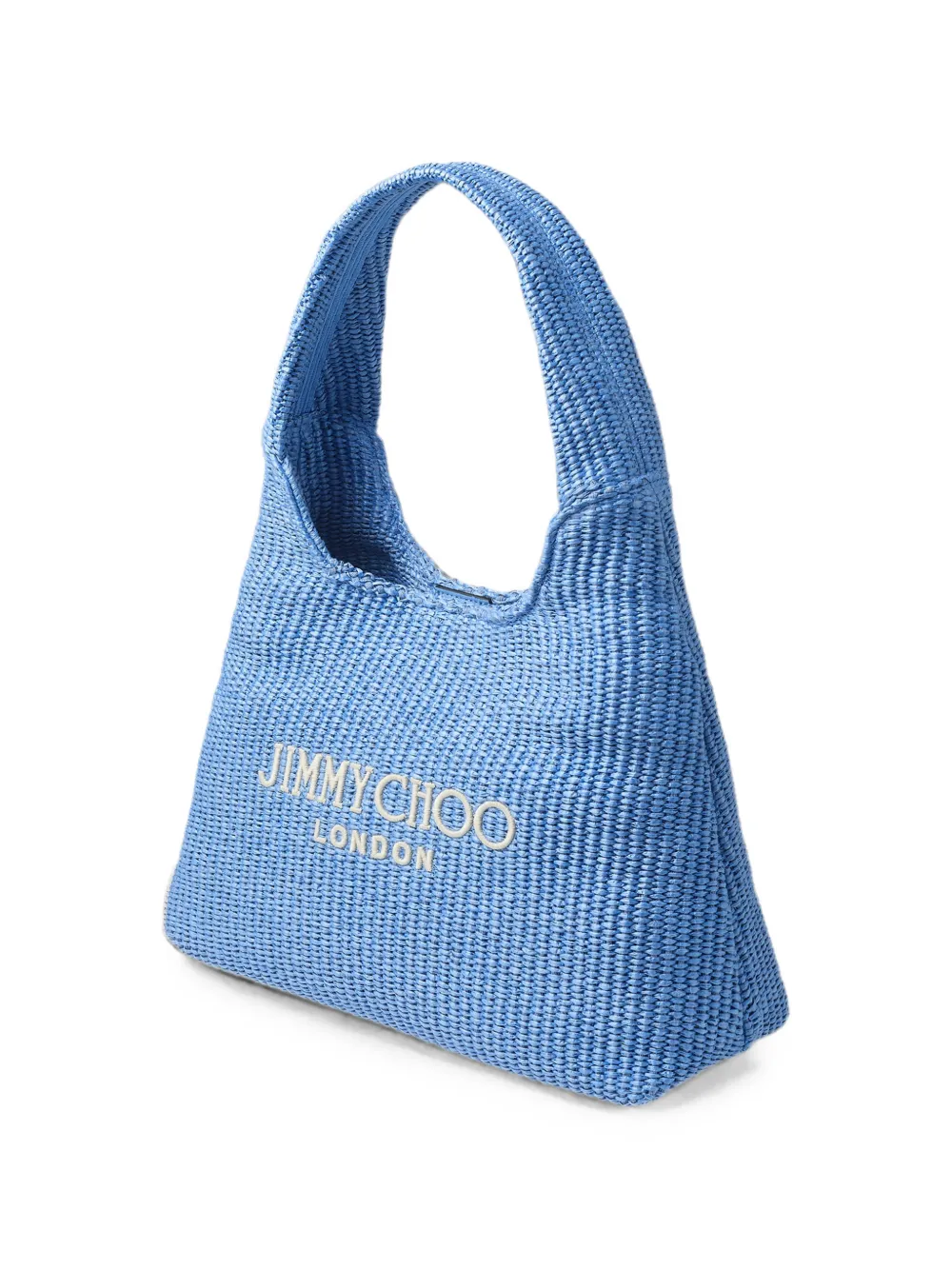 Jimmy Choo Grote Diamond Beach Ocean Blue en ecru raffia schoudertas Blauw