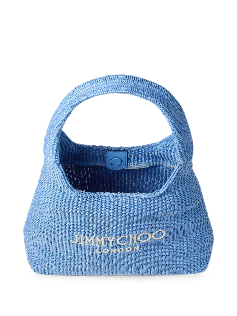 Jimmy Choo Grote Diamond Beach Ocean Blue en ecru raffia schoudertas Blauw