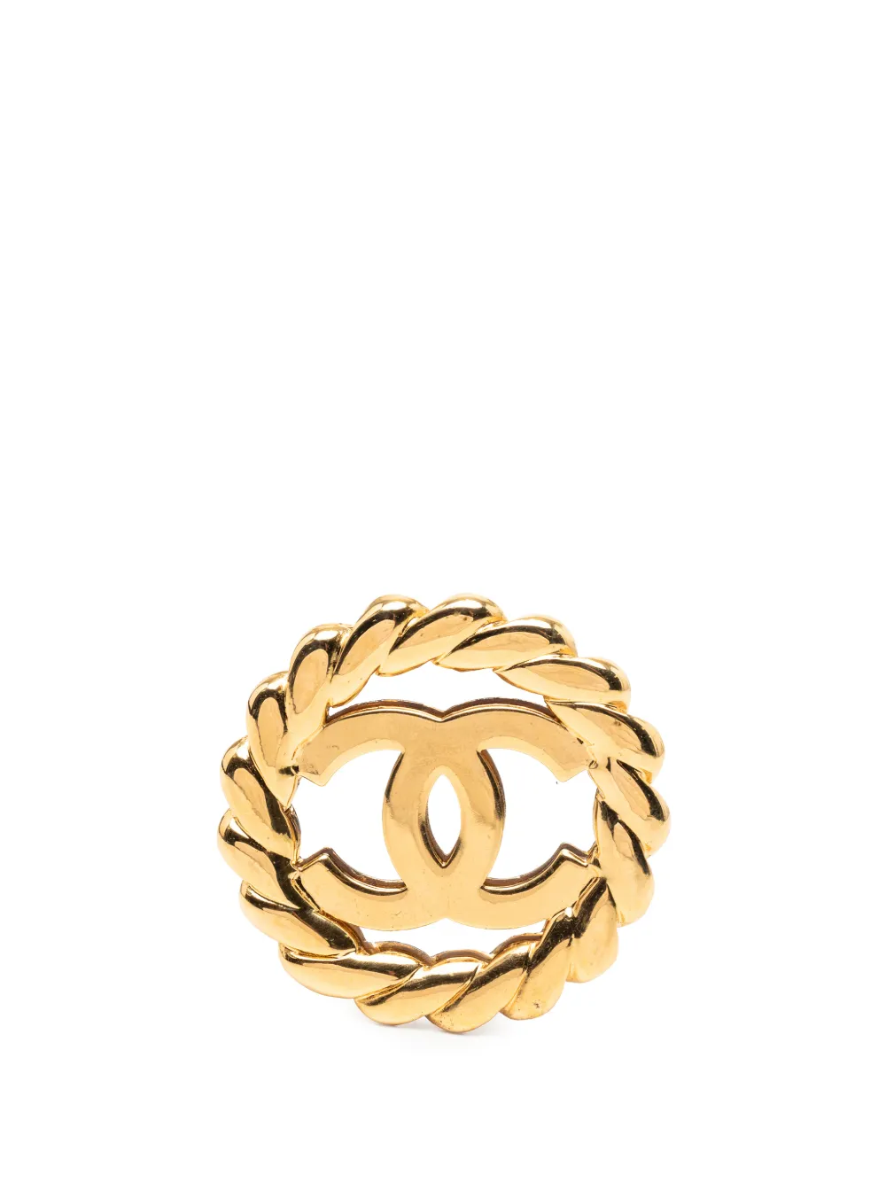 CHANEL Pre-Owned 1980-1990 Gold Plated CC Round Mirror Brooch costume brooch - Oro