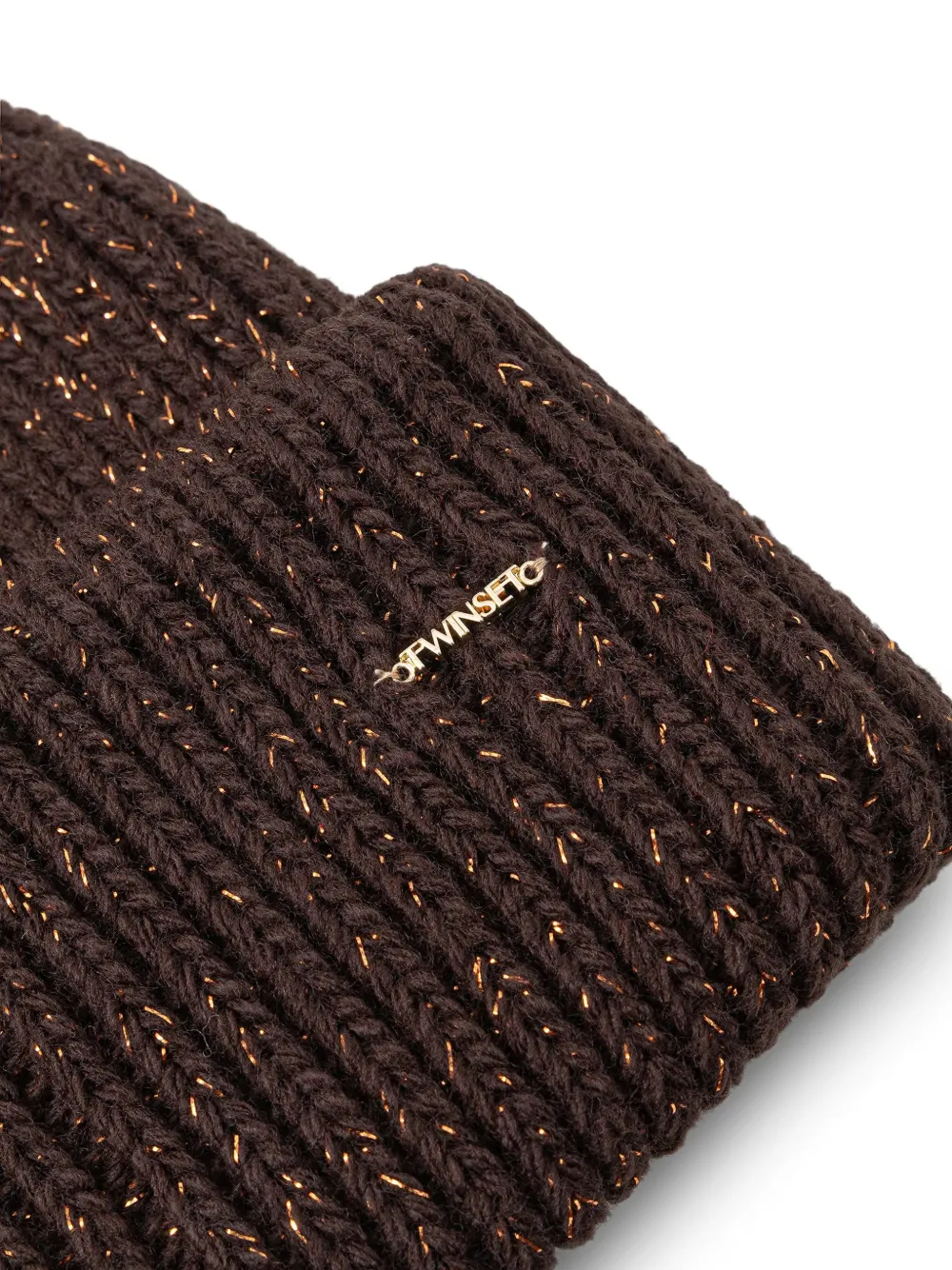 TWINSET Ribgebreide muts met lurex detail Bruin