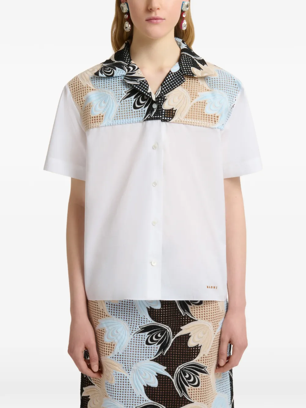 Marni Popeline blouse met broderie anglaise Wit