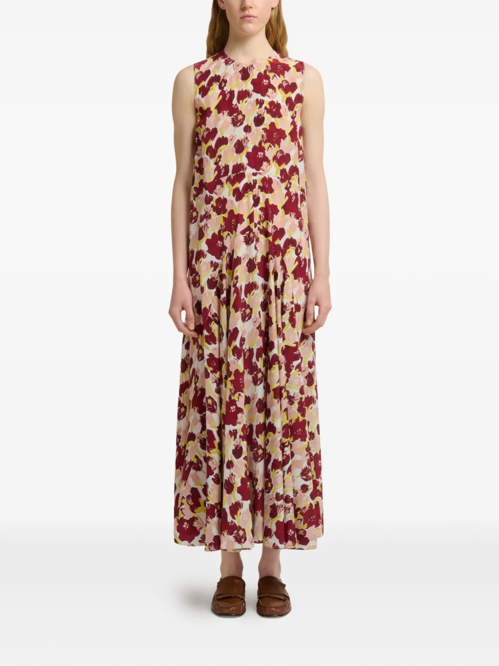 Marni Zijden maxi jurk met Secret Bouquet print Rood