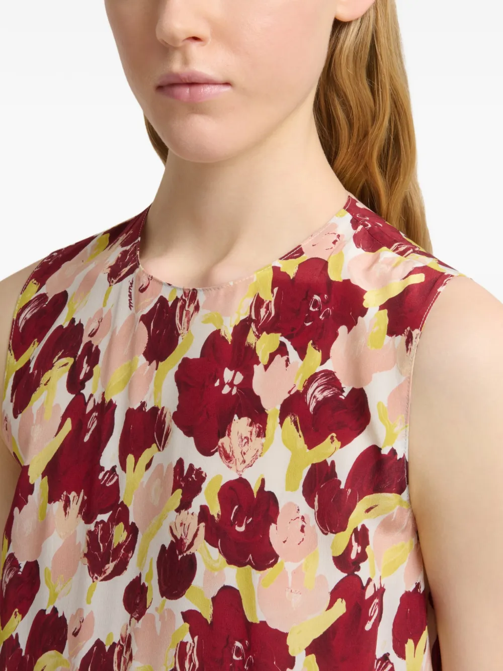 Marni Zijden maxi jurk met Secret Bouquet print Rood