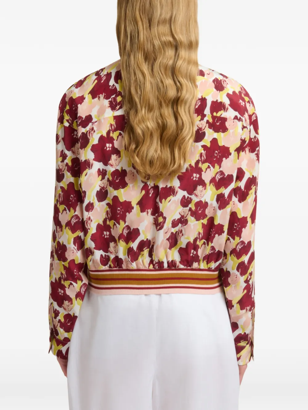 Marni Gestreepte zijden blouse met bloemenprint Rood