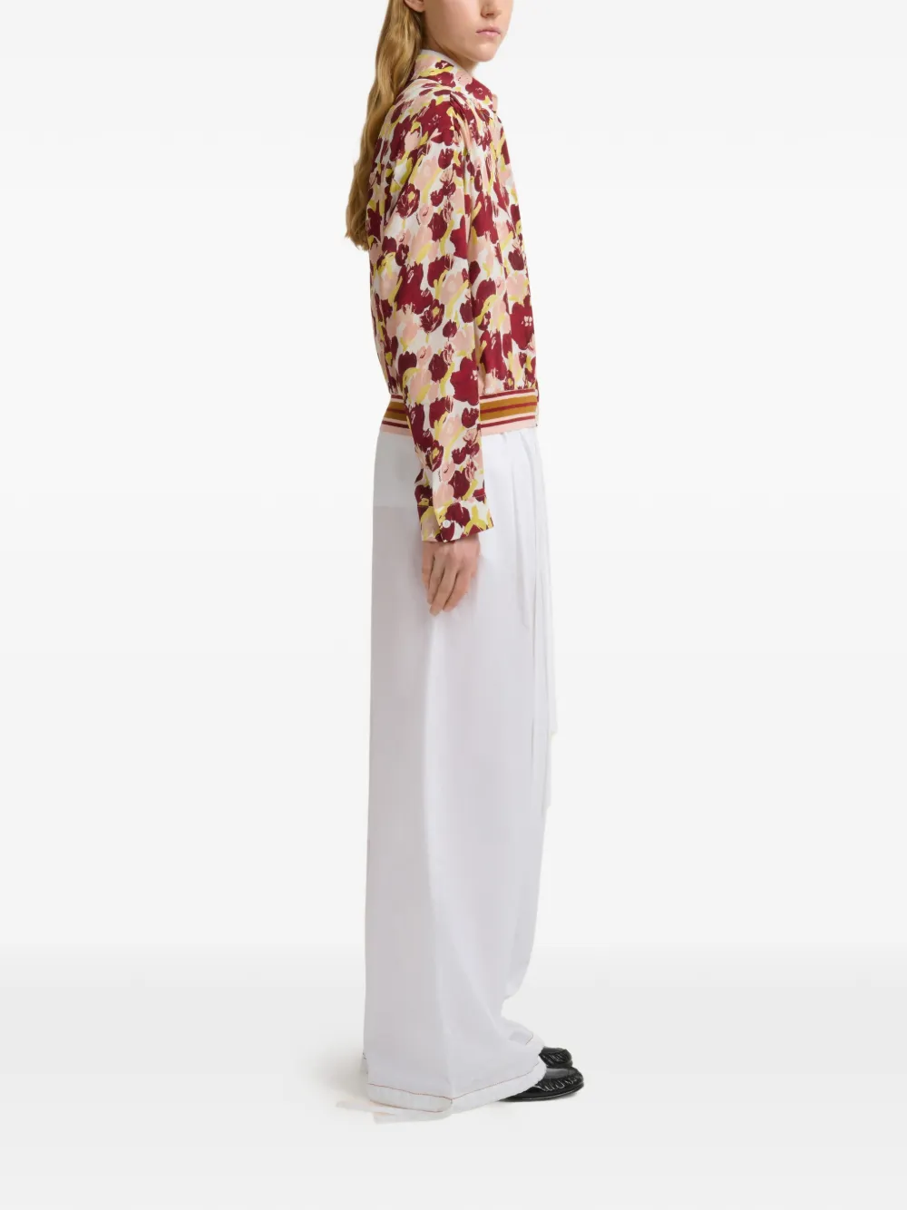 Marni Gestreepte zijden blouse met bloemenprint Rood