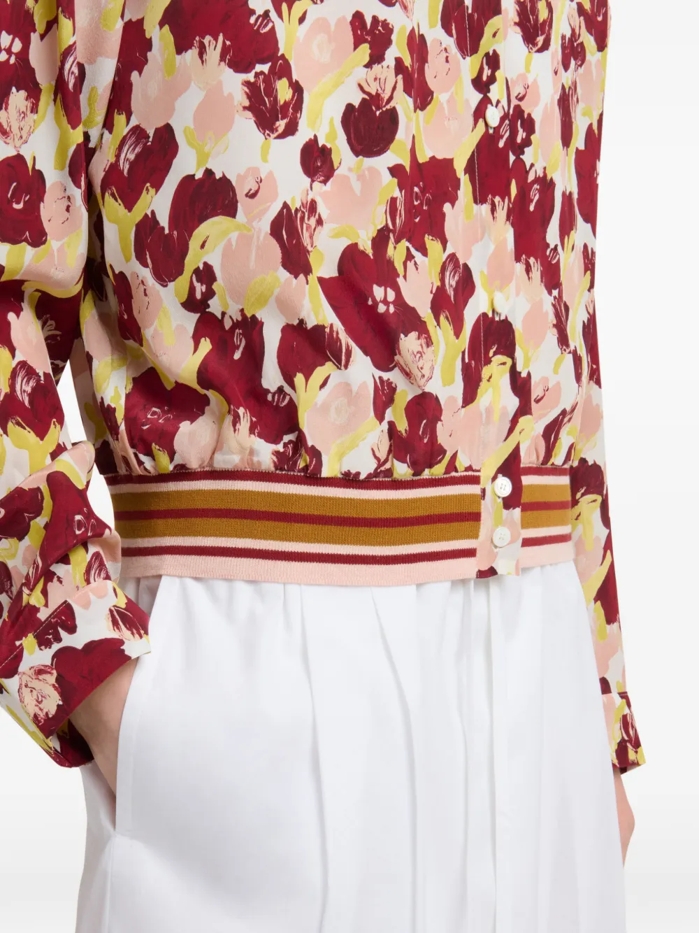 Marni Gestreepte zijden blouse met bloemenprint Rood