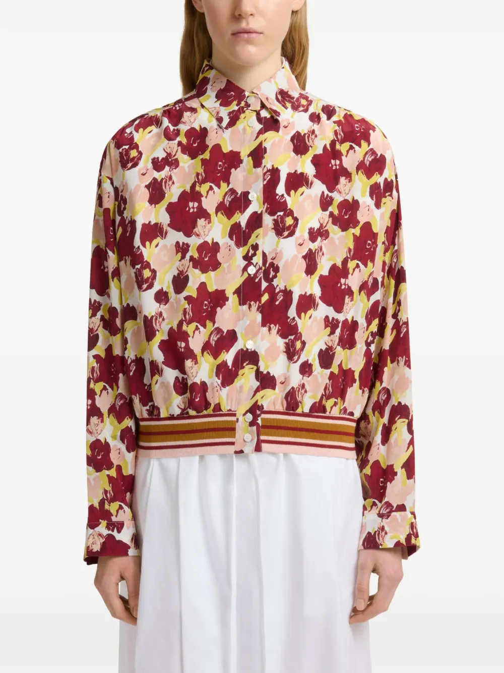 Marni Gestreepte zijden blouse met bloemenprint Rood