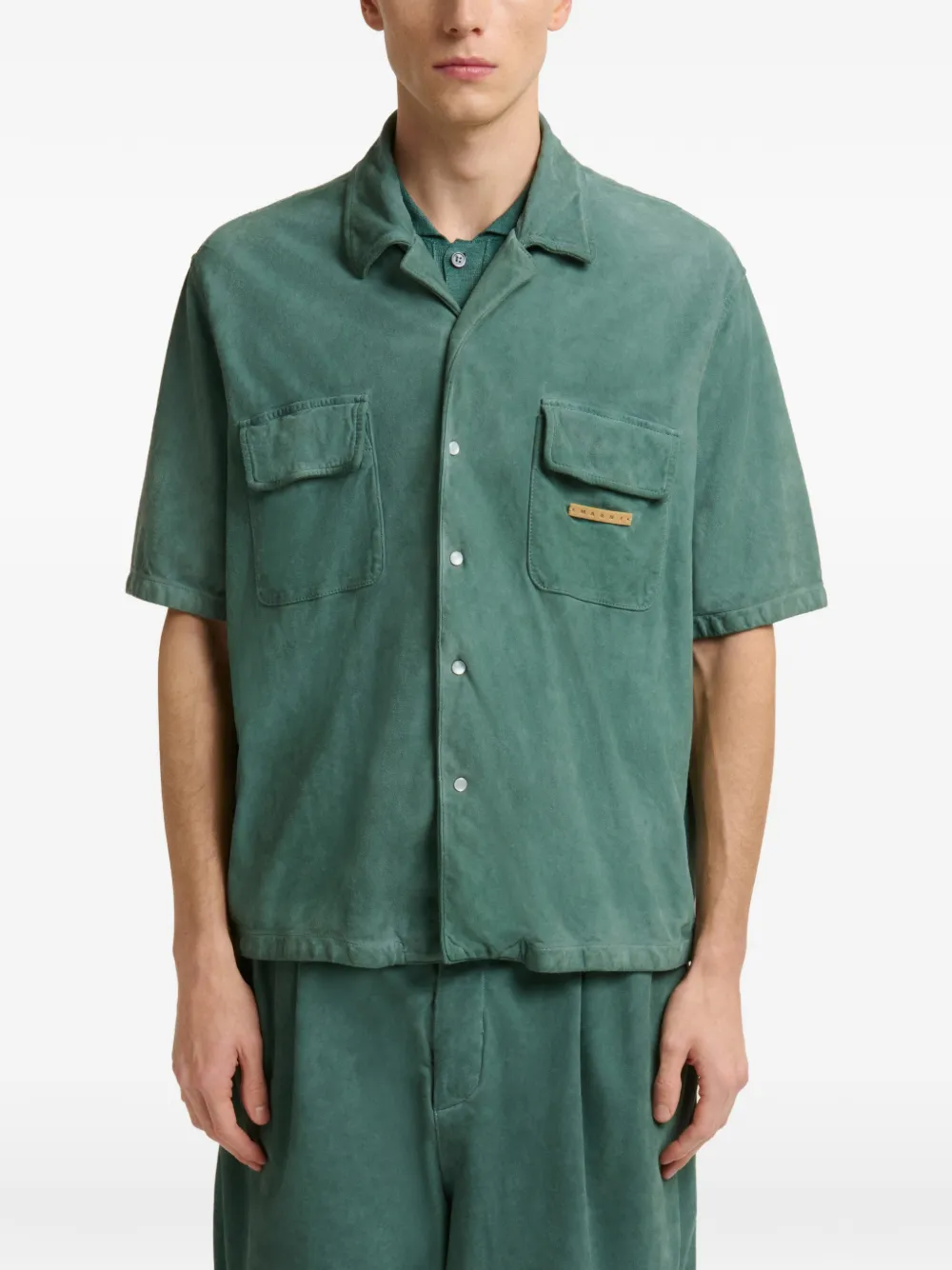  Marni Flap-patch Pocket Lambskin Shirt - Green 