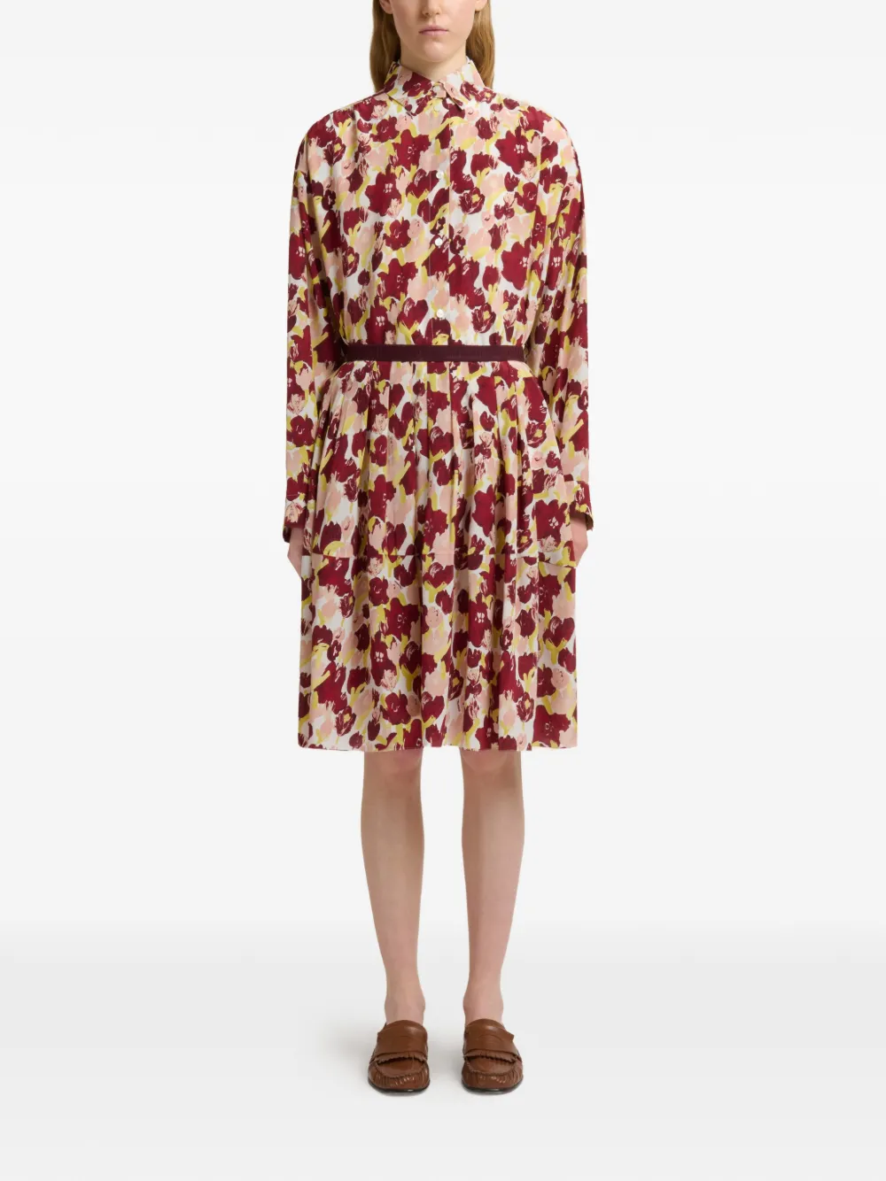 Marni Pleated Floral Silk Skirt - Red 