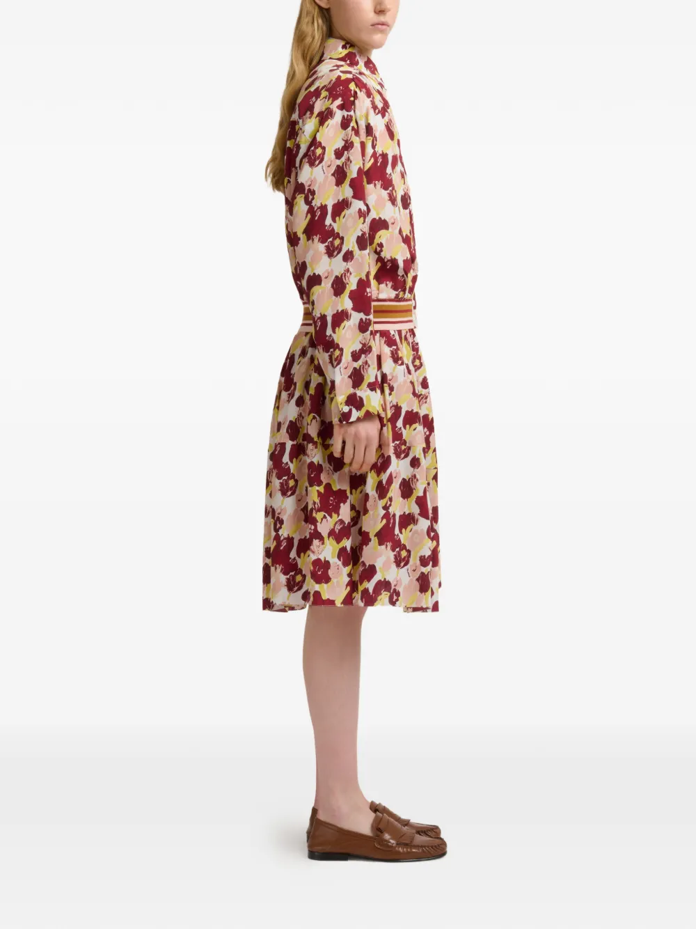  Marni Pleated Floral Silk Skirt - Red 