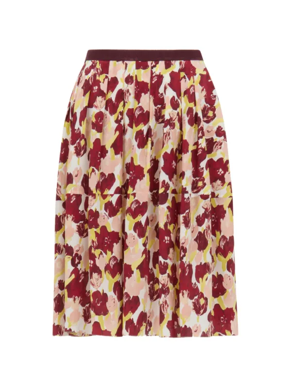 Abstract-print Pleated Skirt