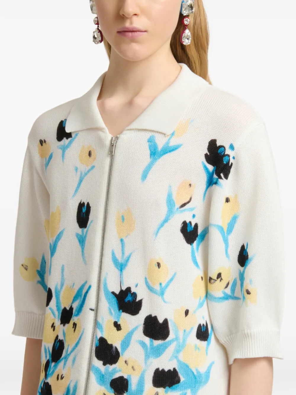 Marni Katoenen vest met rits en bloemenprint Wit