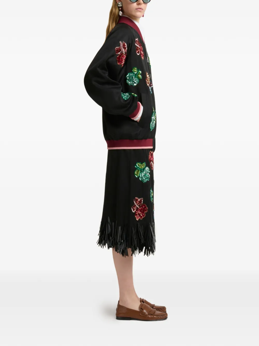  Marni Sequin Flower Bomber Jacket - Black 