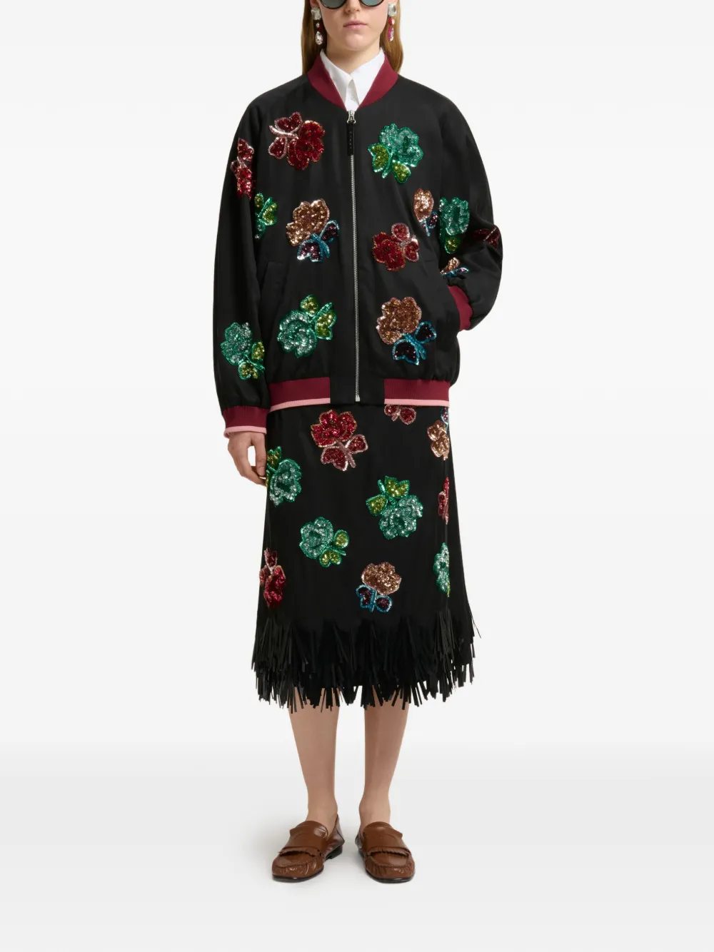  Marni Sequin Flower Bomber Jacket - Black 