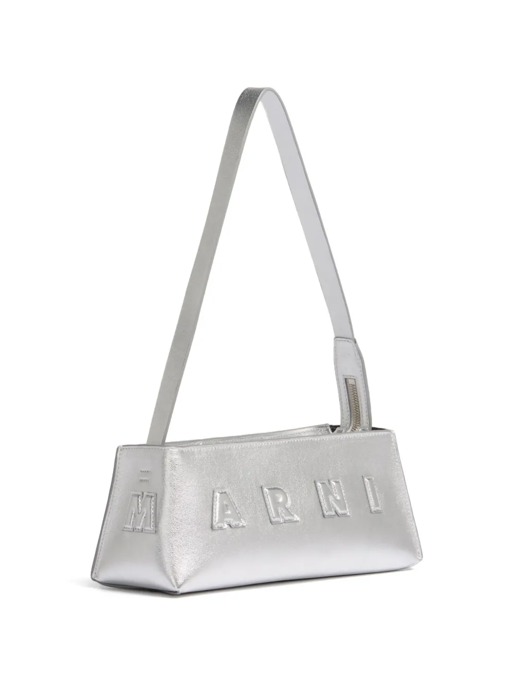 Marni Leren schoudertas met relief Zilver