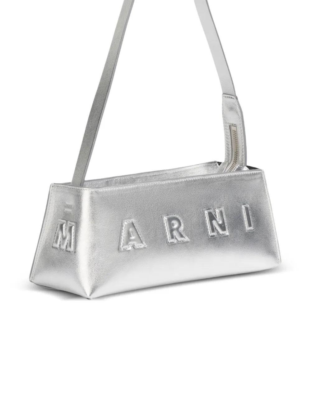 Marni Leren schoudertas met relief Zilver