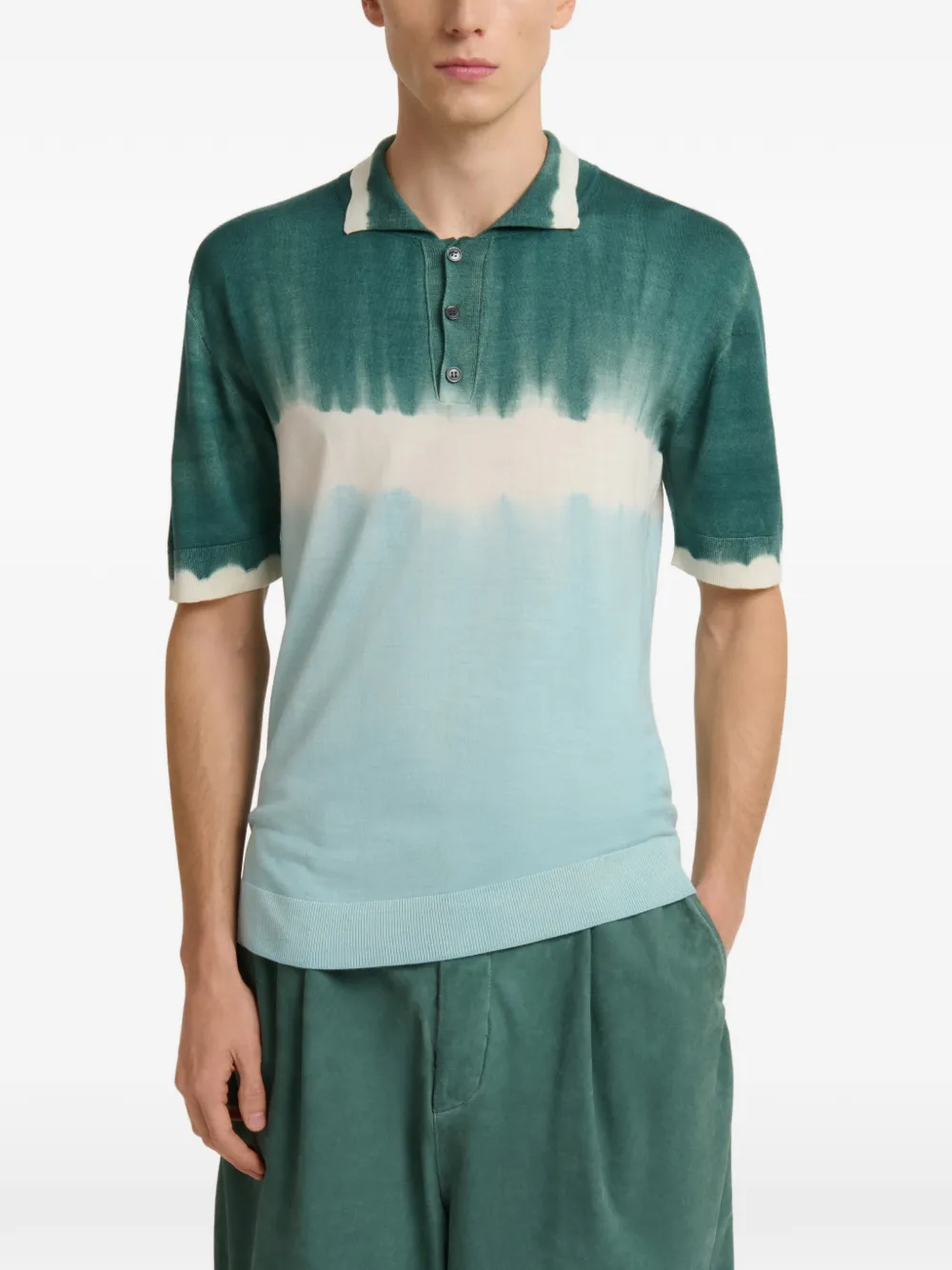 Marni Geribbeld poloshirt met tie-dye print Groen