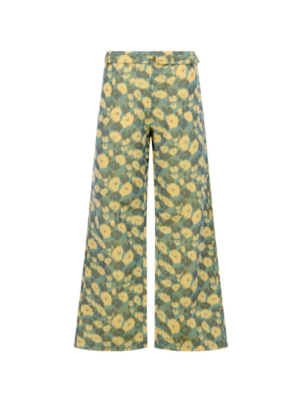 Marni Linen-blend Trousers with Floral Print in Blue