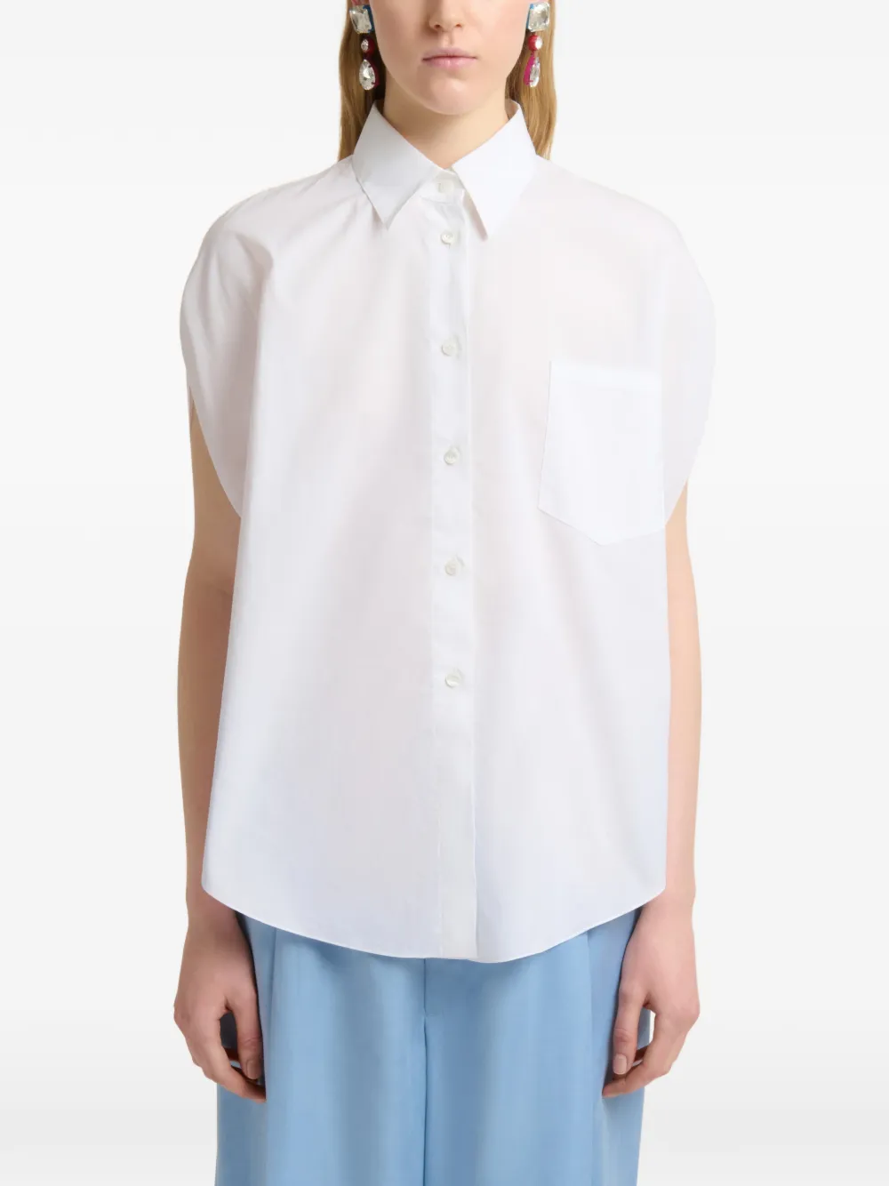 Marni Popeline blouse met D-ring bandje Wit