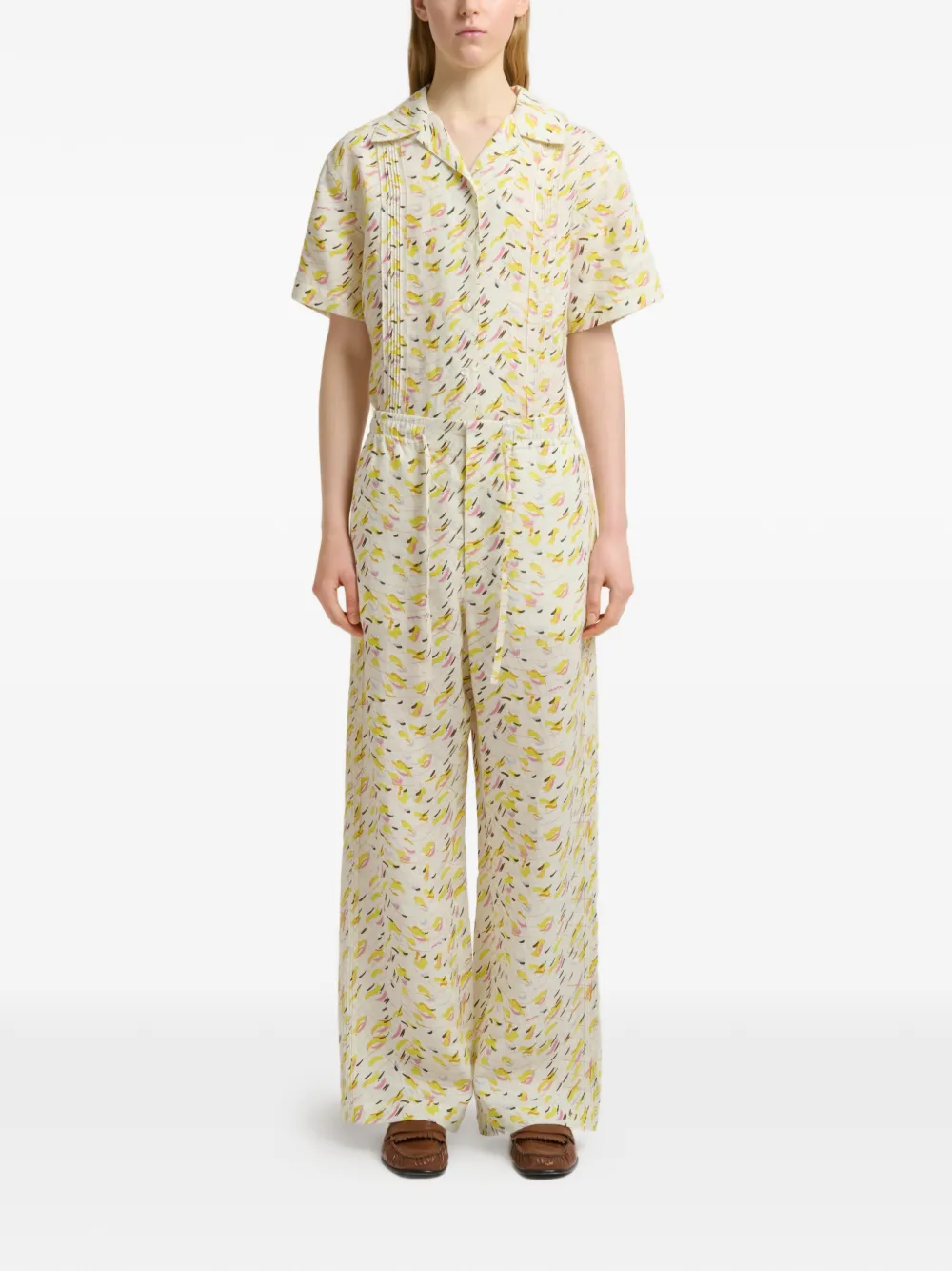  Marni Abstract Print Drawstring Palazzo Pants - Neutrals 