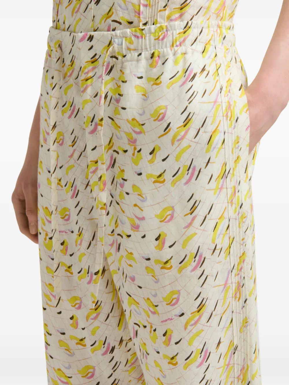 Marni Palazzo broek met abstracte print en trekkoord Beige