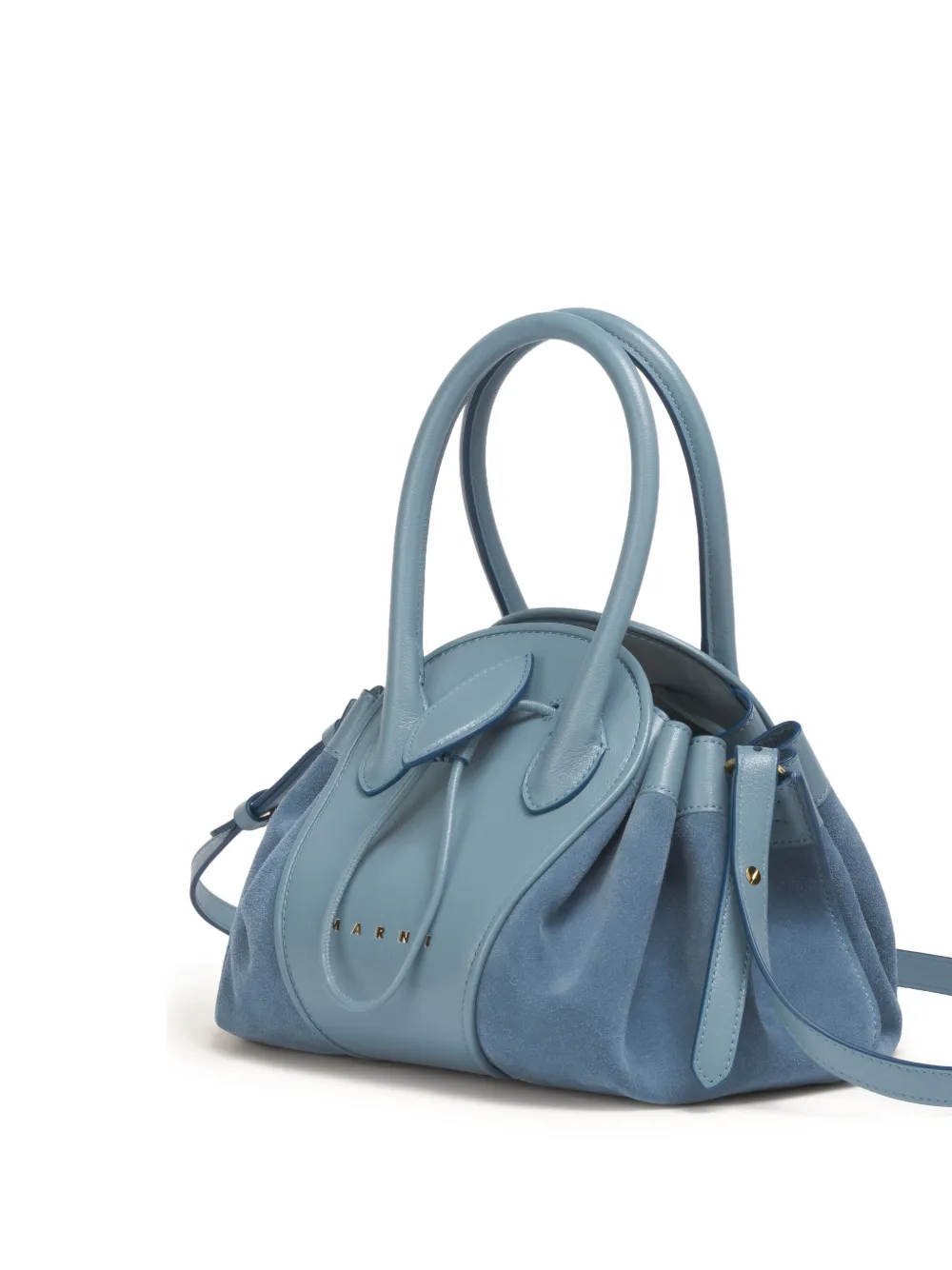 Marni Kleine Tulipea leren en suède handtas Blauw