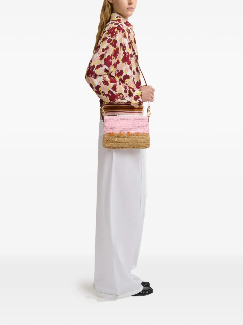 Marni Seaside raffia buidel Roze