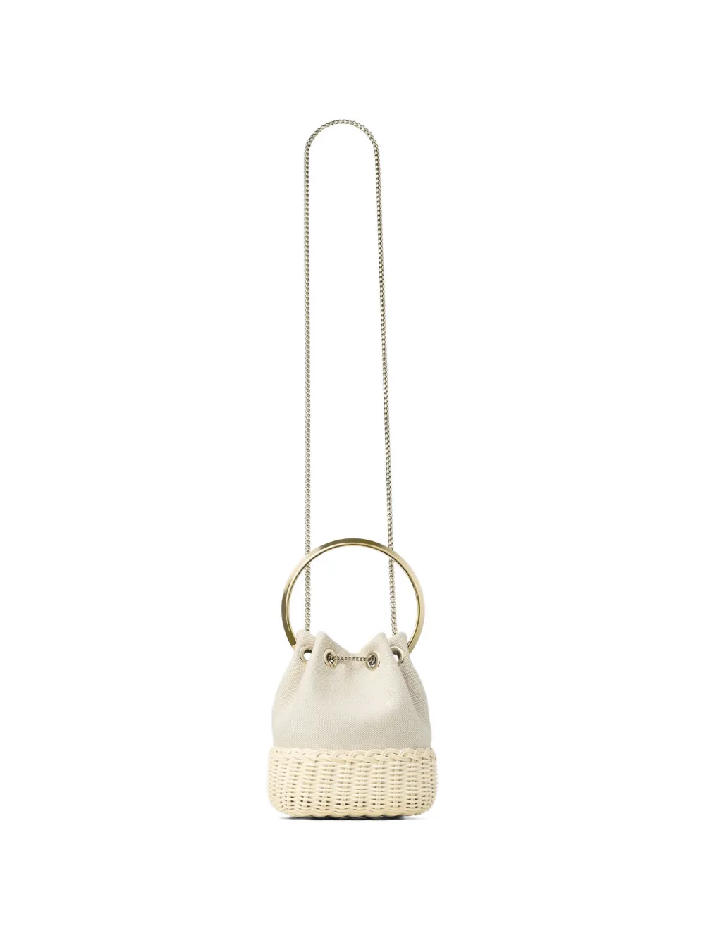 Jimmy Choo Bon bucket-tas met canvas en rieten detail Beige
