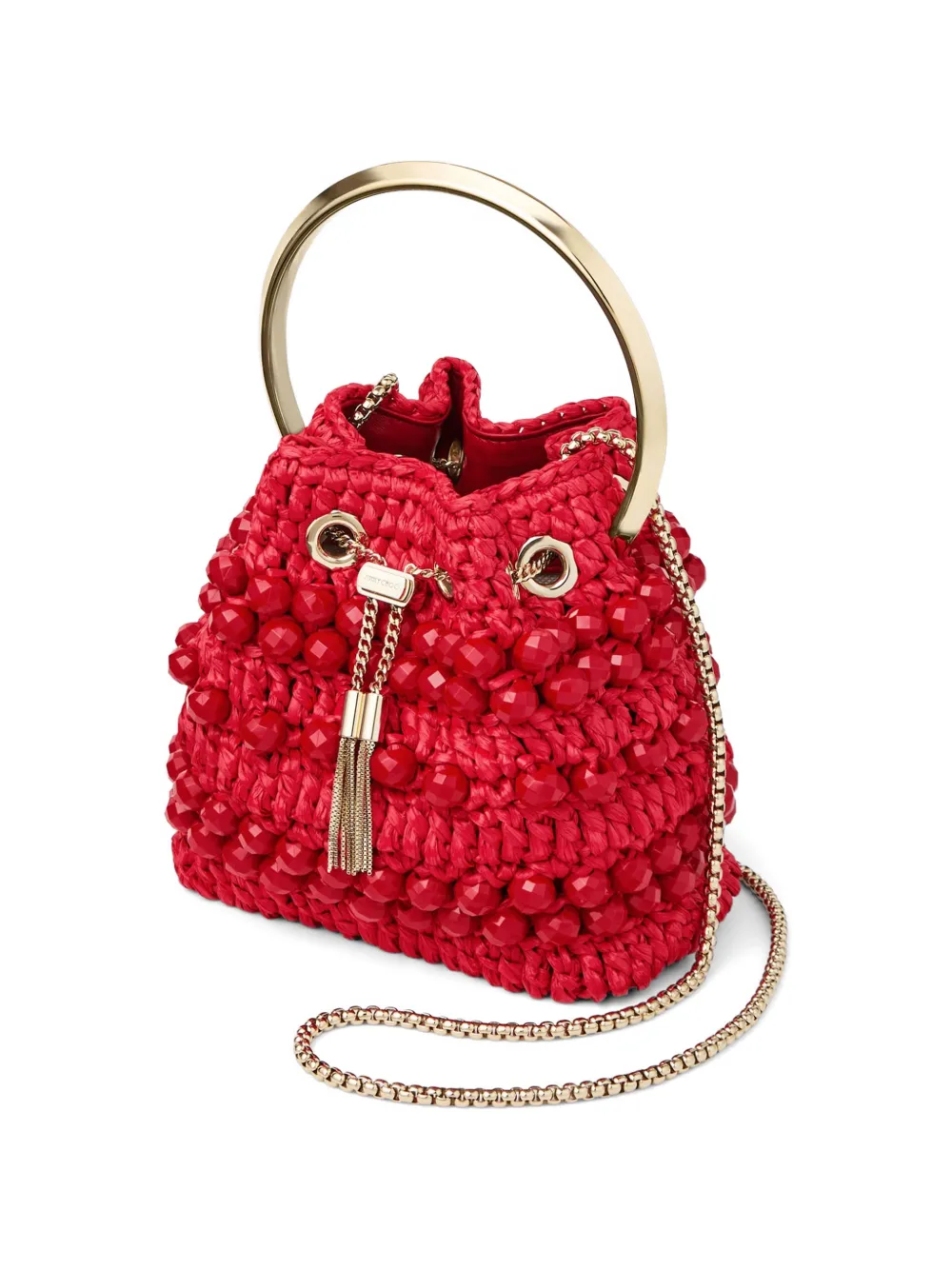  Jimmy Choo Beaded Handle Bucket Bag - Red 