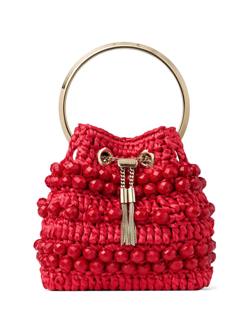 Jimmy Choo beaded handle bucket bag - Rosso