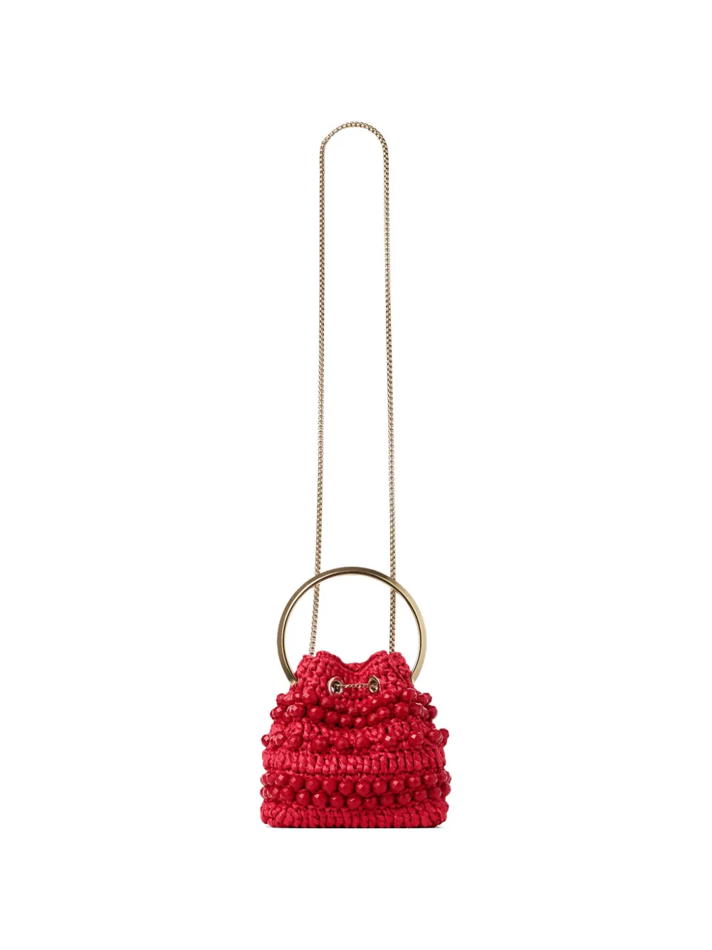  Jimmy Choo Beaded Handle Bucket Bag - Red 