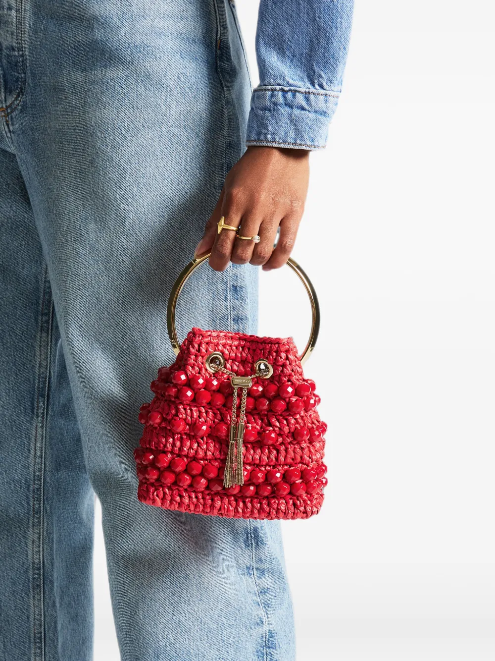 Jimmy Choo Bon bucket-tas met kralen Rood