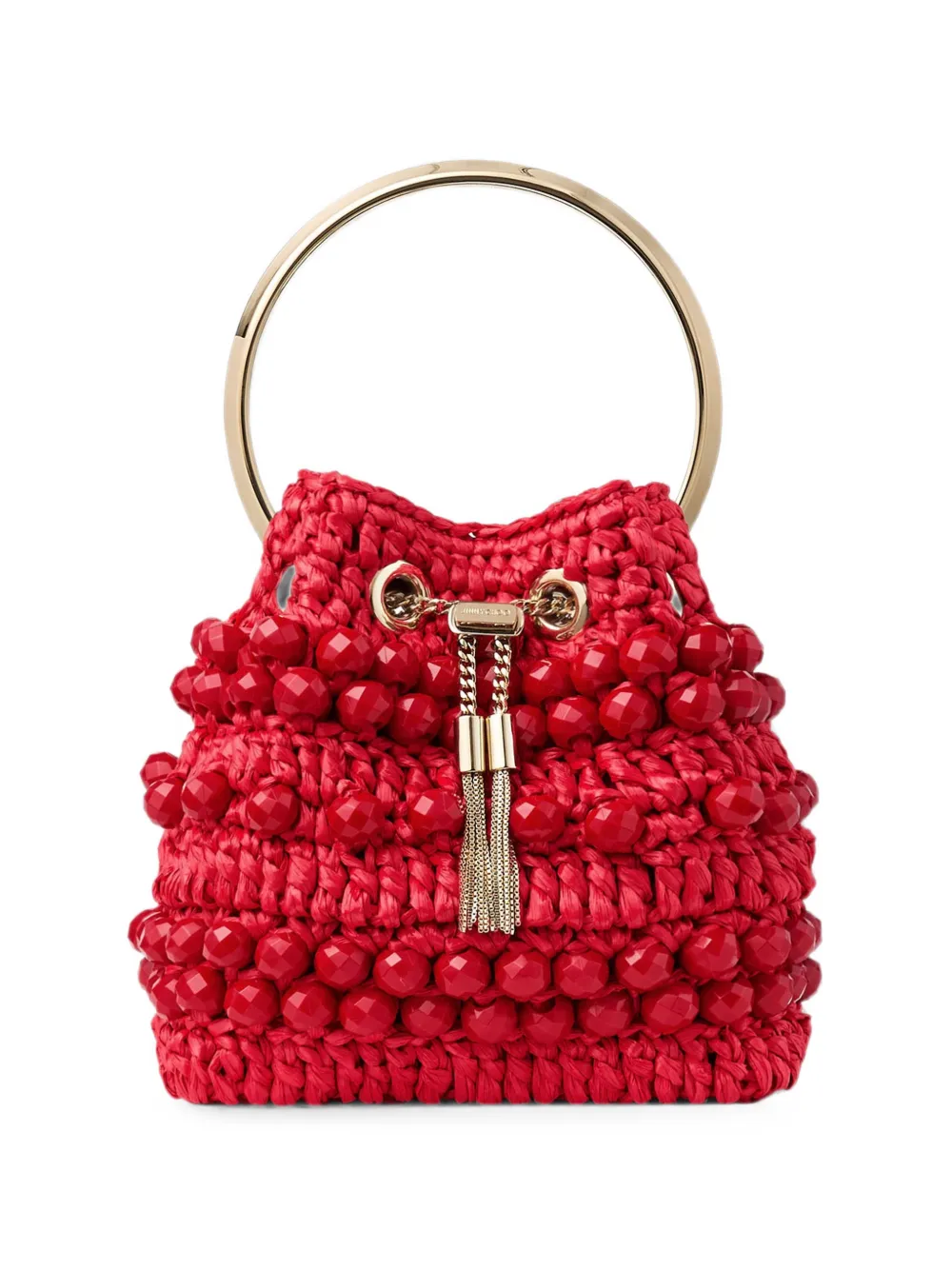Jimmy Choo beaded handle bucket bag - Red