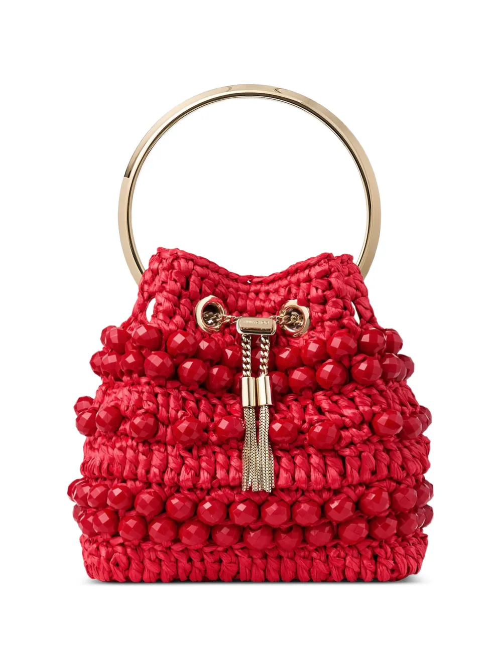 Jimmy Choo beaded handle bucket bag - Rot