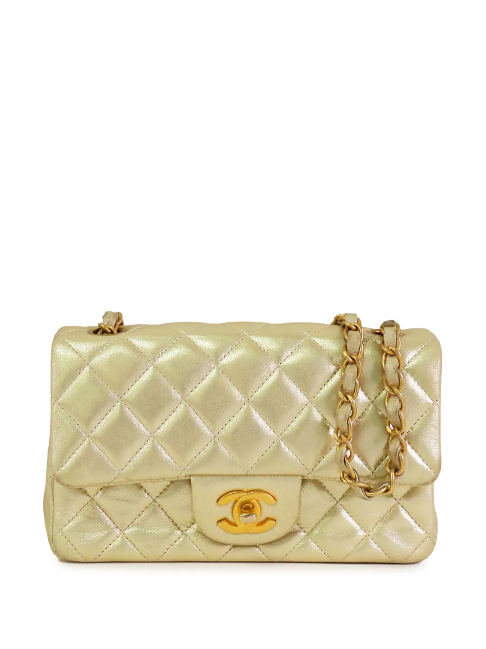 CHANEL Pre-Owned 2021-2025 Mini Rectangular Classic Metallic Lambskin Single Flap crossbody bag - Gold