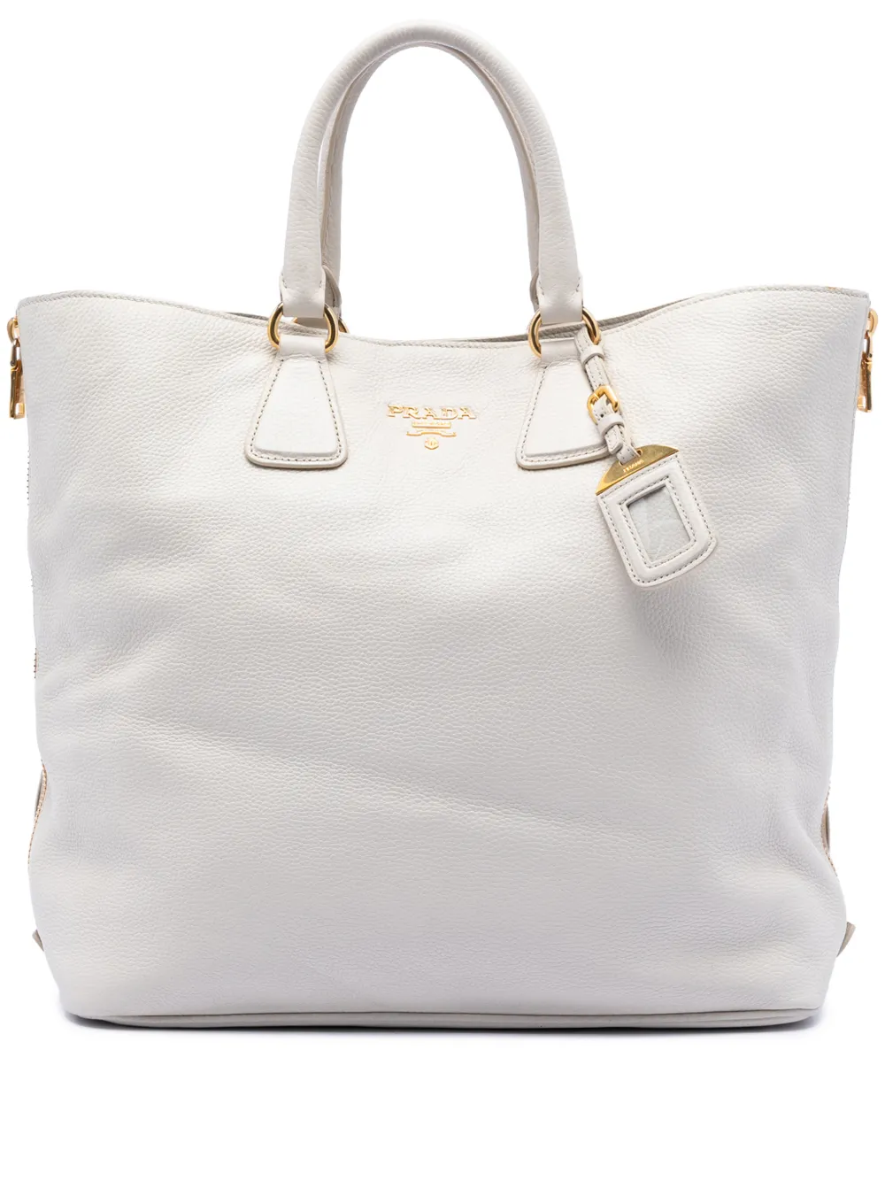 Prada Pre-Owned 2000-2020 Vitello Daino Side Zip Open Convertible Tote satchel - Bianco
