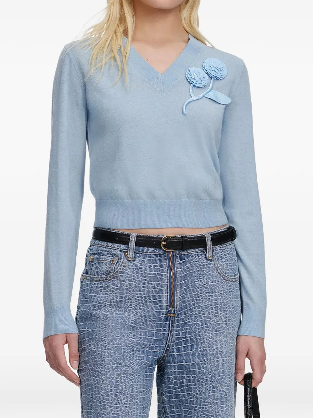 Self-Portrait rose v-neck jumper - Blu