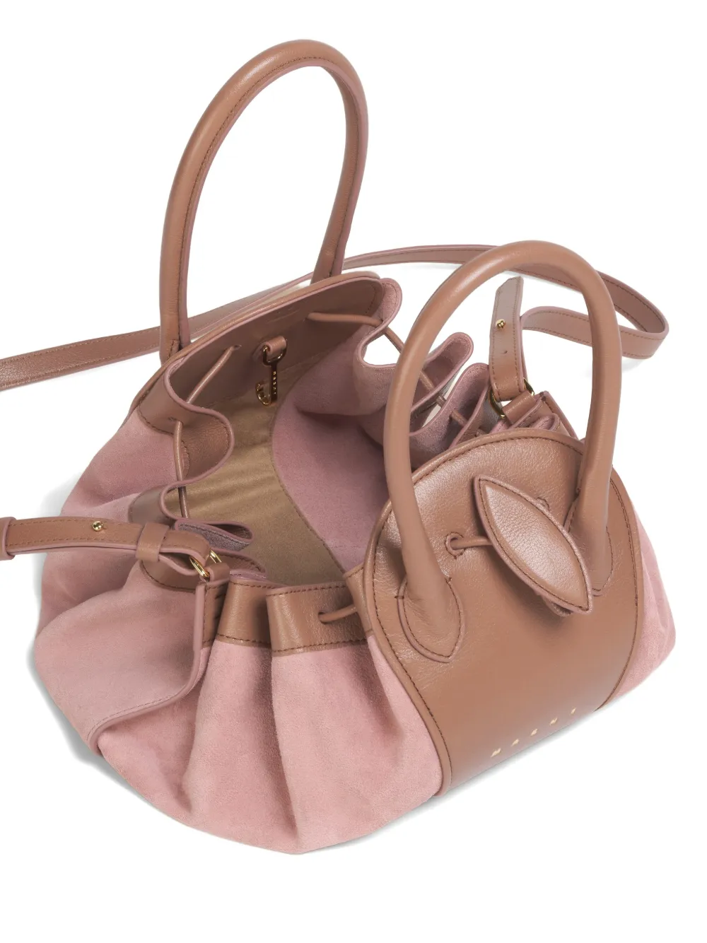 Marni Kleine Tulipea leren en suède handtas Roze