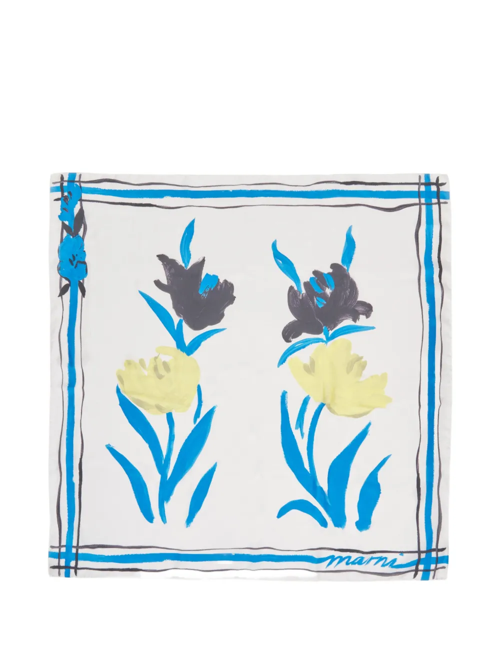 Marni flower stripe silk foulard - Bianco
