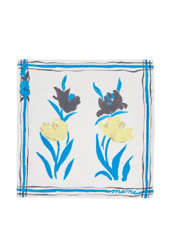 Marni Floral Print Silk Foulard in White
