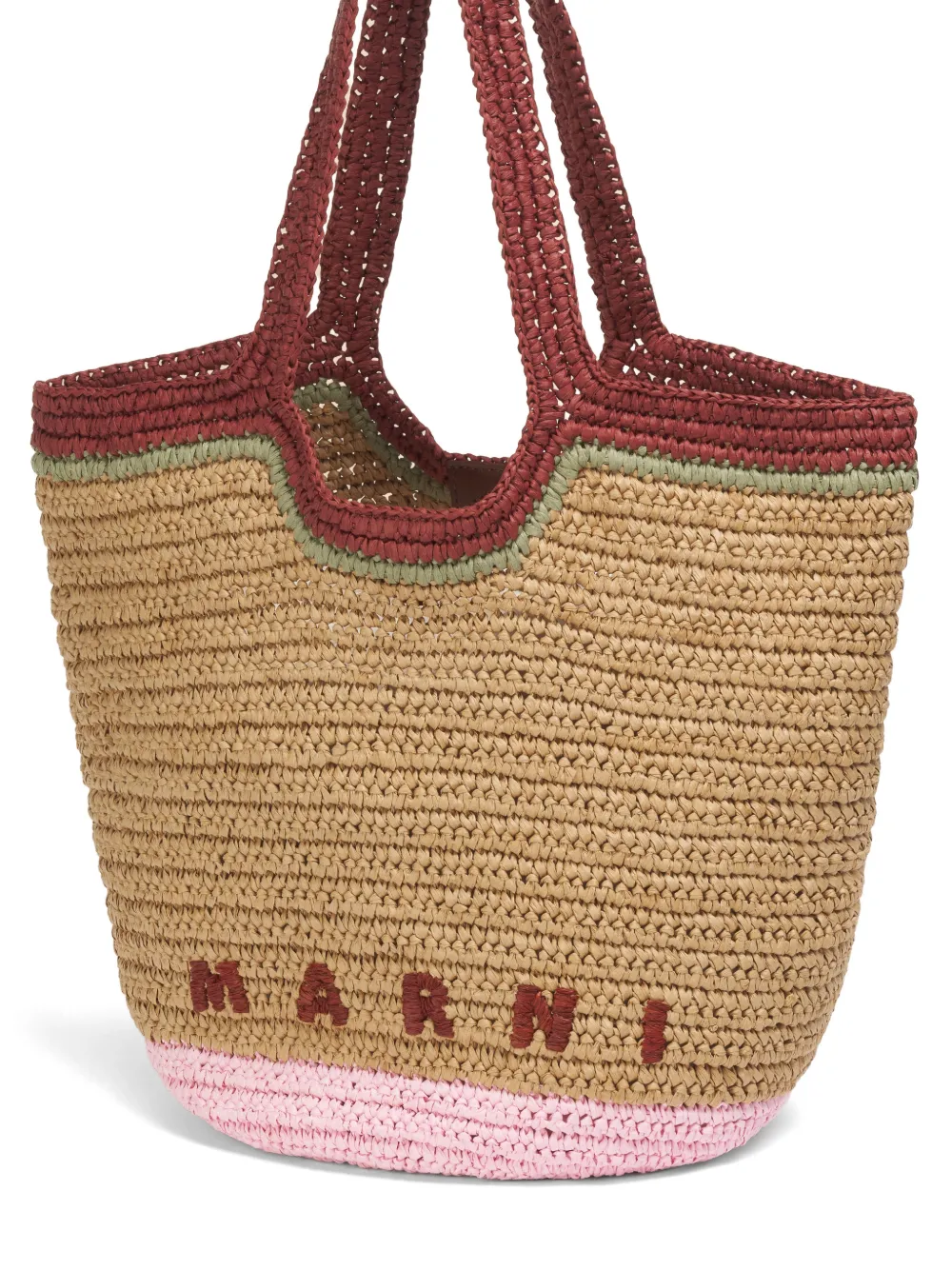 Marni Schoudertas met geborduurd logo en raffia-effect Beige
