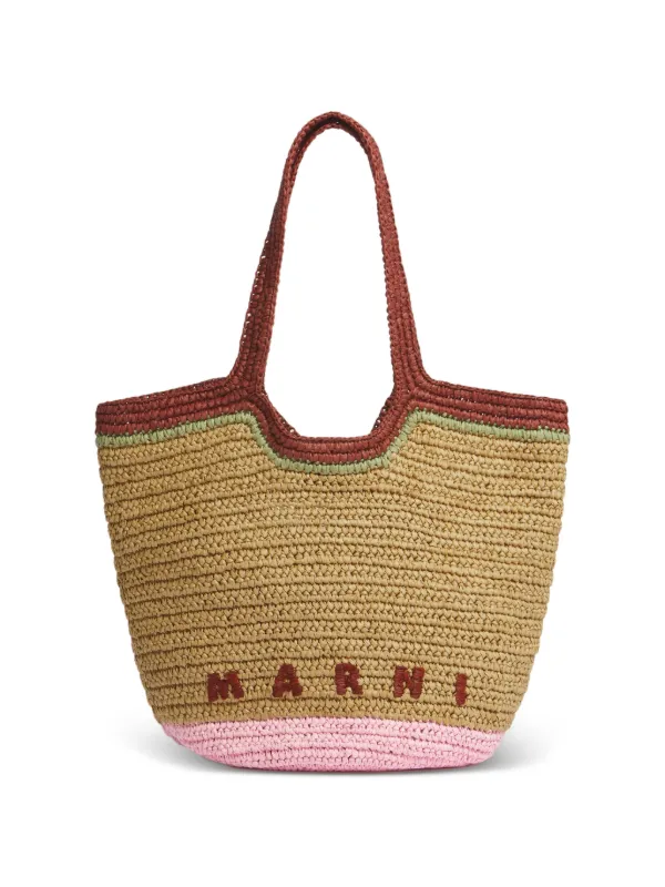 Marni raffia-effect logo-embroidered Shoulder Bag | Neutrals