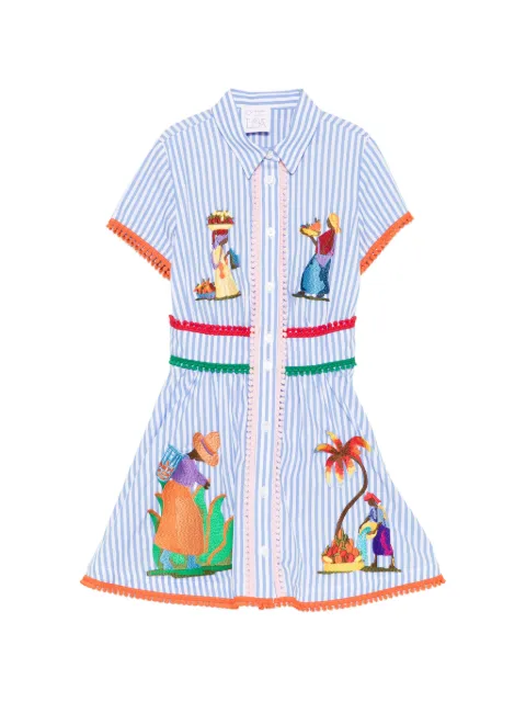 Stella Jean Kids Gestreiftes Kleid mit Stickerei