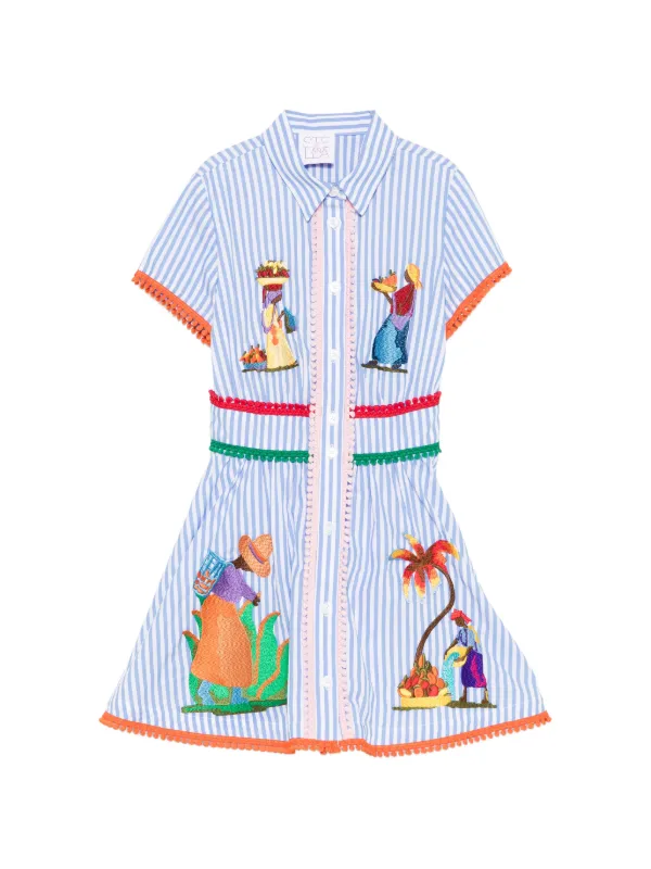 Stella Jean Kids Striped Embroidered Dress | Blue | FARFETCH