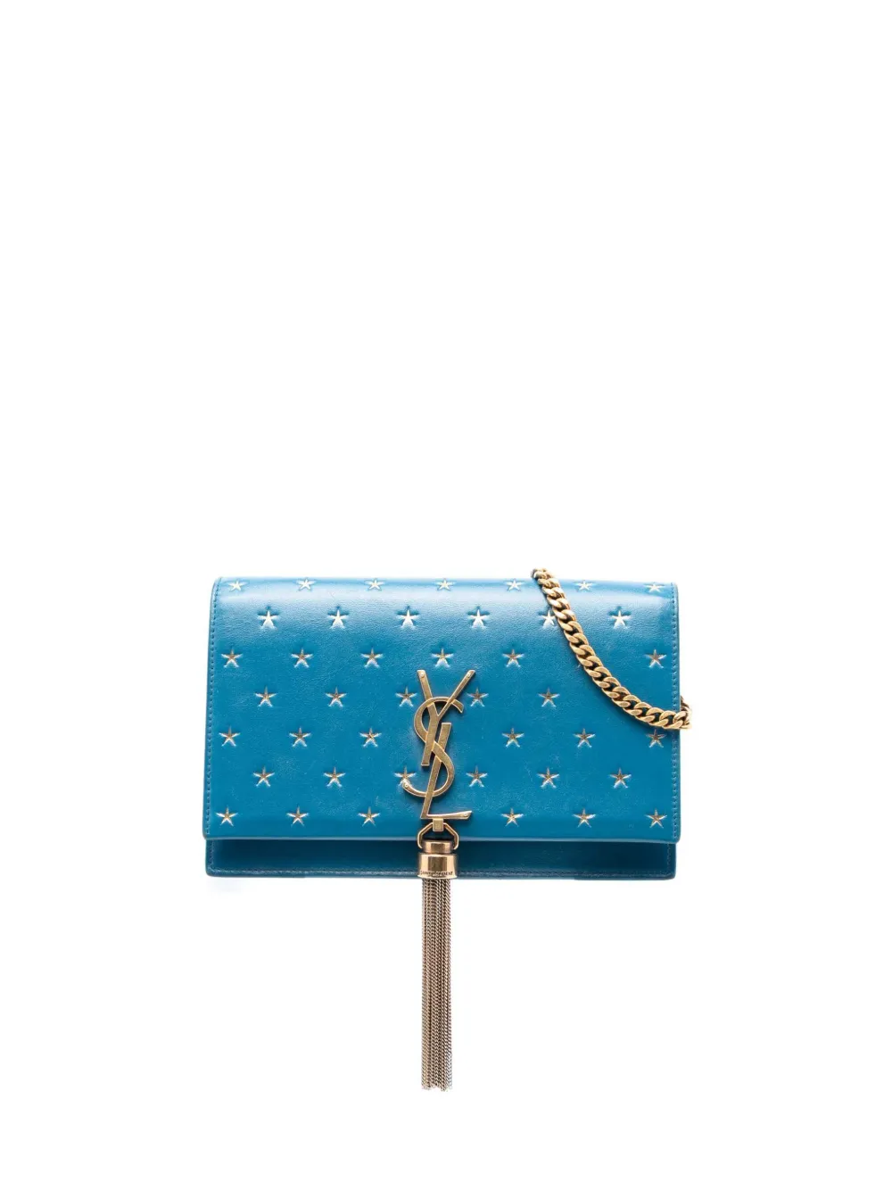Saint Laurent Pre-Owned 2018 Calfskin Star Print Classic Monogram Kate Tassel Wallet on Chain crossbody bag - Blu