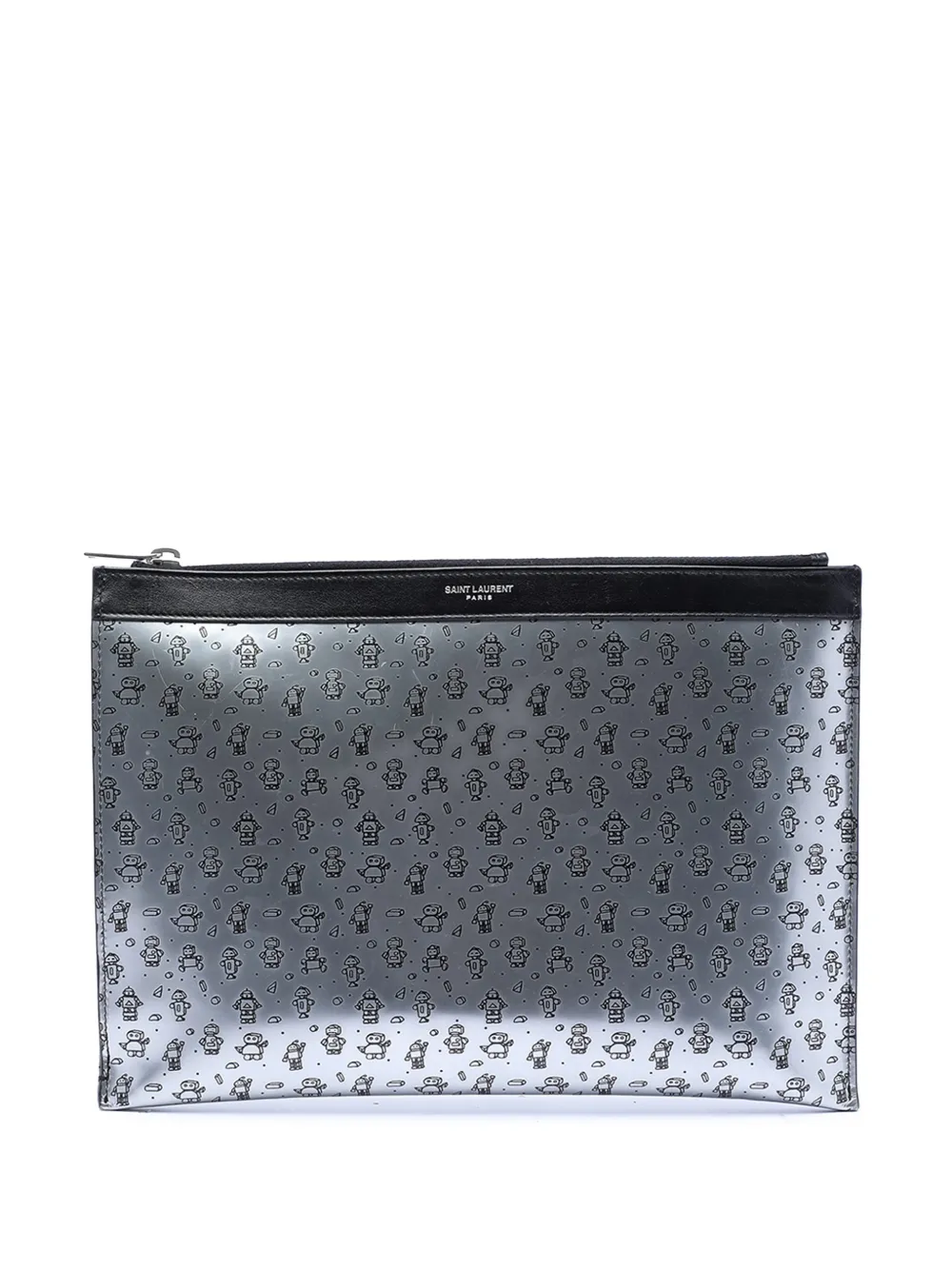 Saint Laurent Pre-Owned 2018 Metallic Calfskin Robot Zipped Tablet Pouch clutch bag - Argento