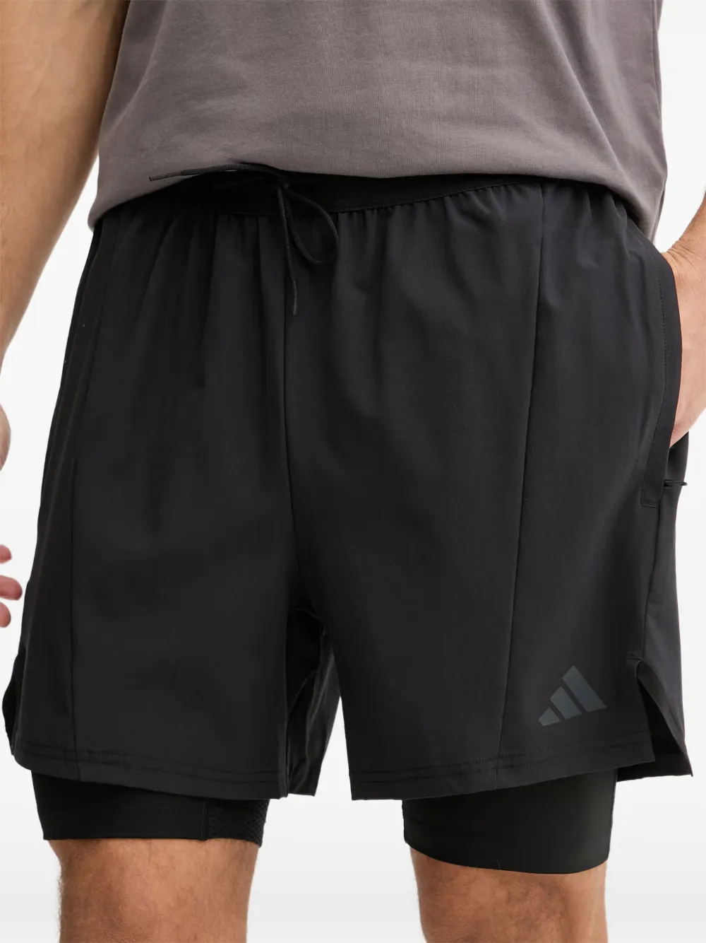 adidas D4T Workout 2in1 logo performance shorts Zwart