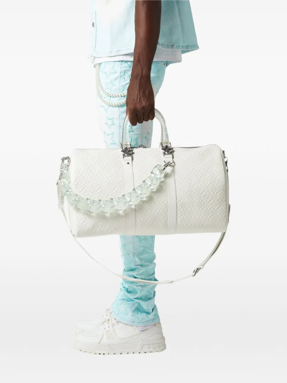  Guapi Embossed Chain-detail Duffle Bag - White 